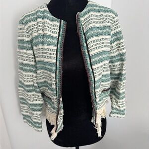 Bershka Green and Cream Blazer with Retro Stripes